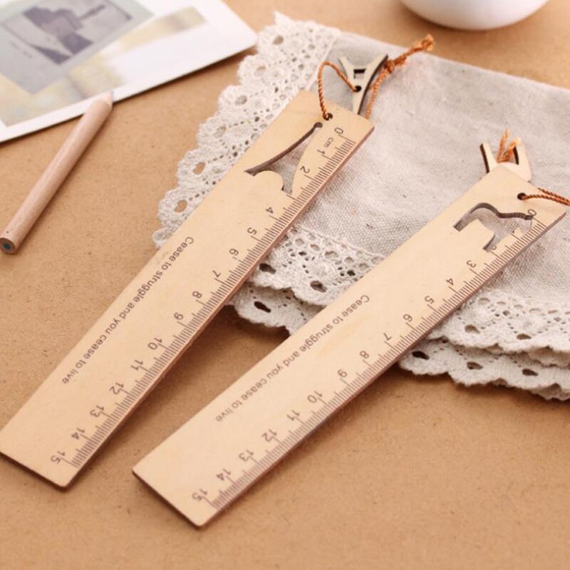 12cm Straight Ruler Bookmarks Retro Wood Ruler Drawing Learning Measuring Tool