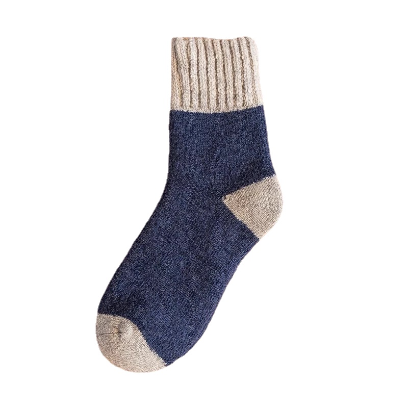 5pairs Winter Socks Stitching Color Trend Men&#39;s Super Thick Solid Loop Warm Socks Wool Socks Cold Snow Socks Large Size38-46