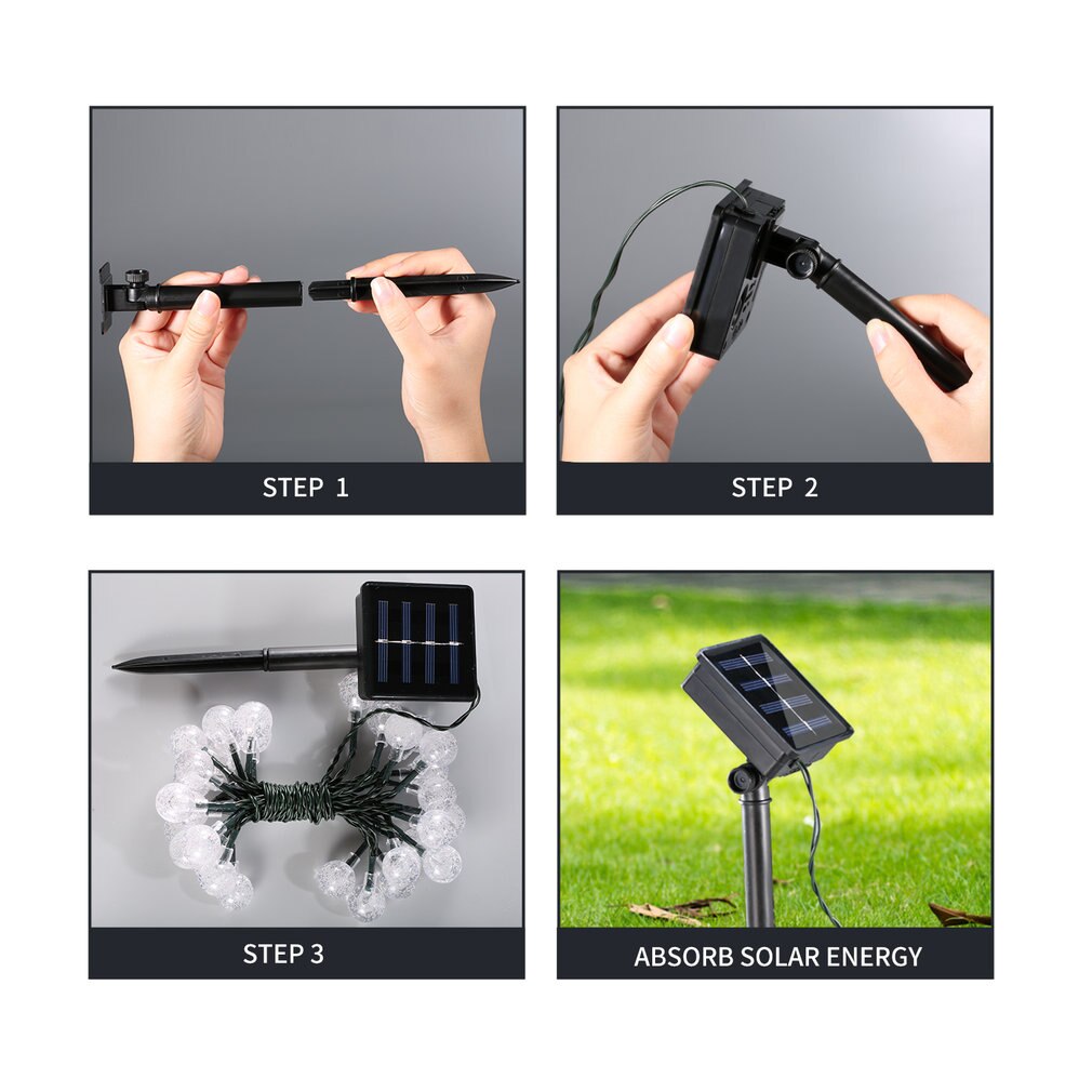30 led bubblor solslinga ljus utomhus globala ljus kristallkula fe dekoration julfest hem gräsmatta
