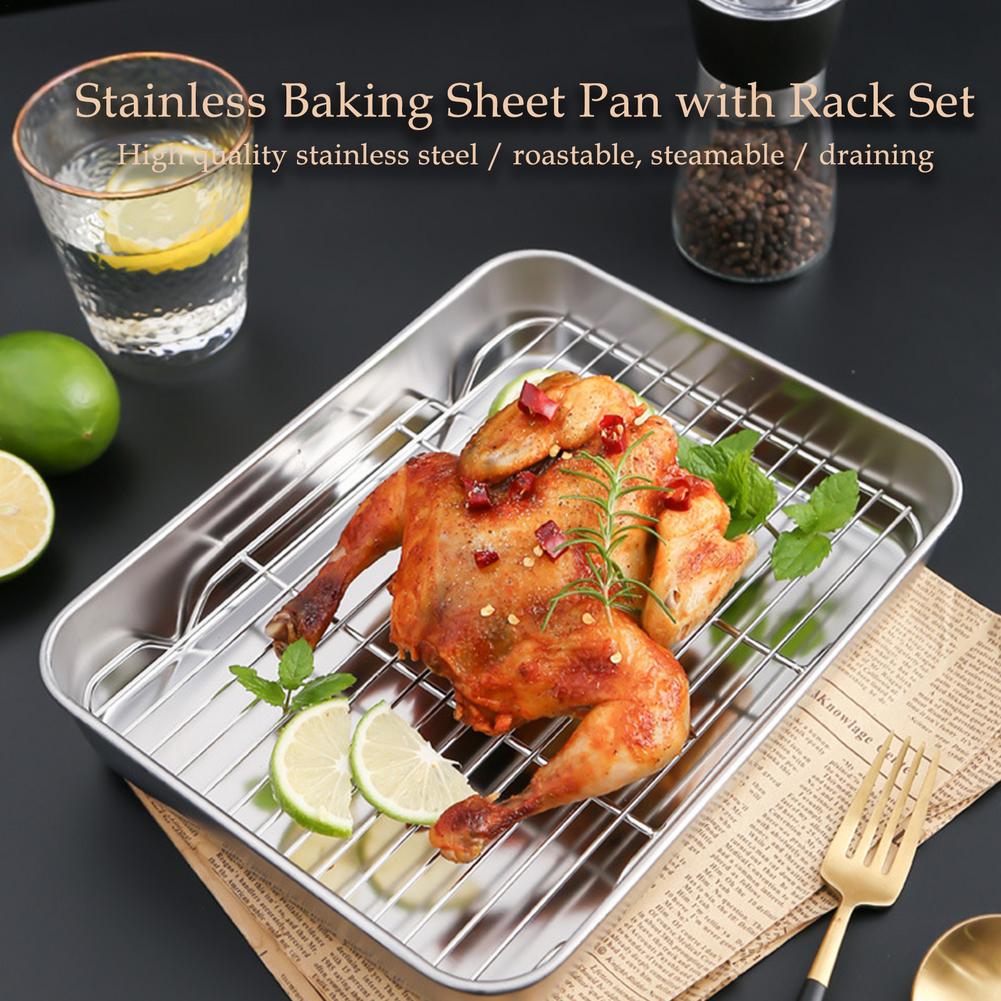 Baking Tray with Removable Cooling Rack Set Stainless Steel Baking Pan Sheet Non Toxic , Used For Oven, BBQ Tray Dishwasher Safe