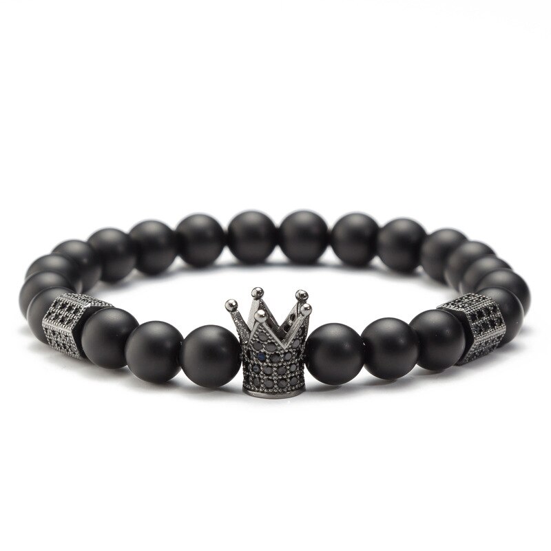 Trendy Micro Ingelegd Zirkoon Crown Cz Skull Armband Set Charm Mannen Kraal Armband Paar Sieraden: Crown