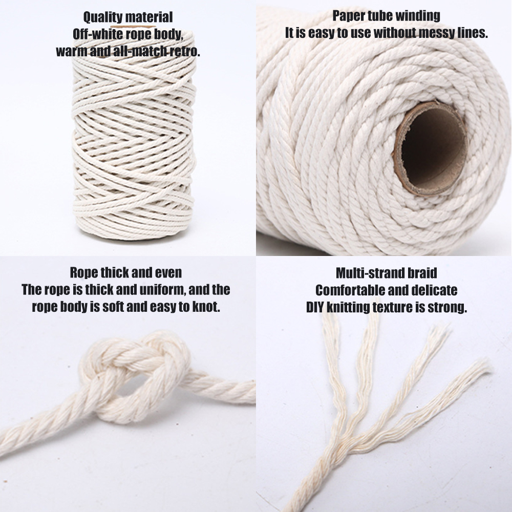 Macrame Cord 5mm Natural Cotton Twisted Macrame Rope String DIY Craft Knitting Making Plant Hangers Wall Hangings