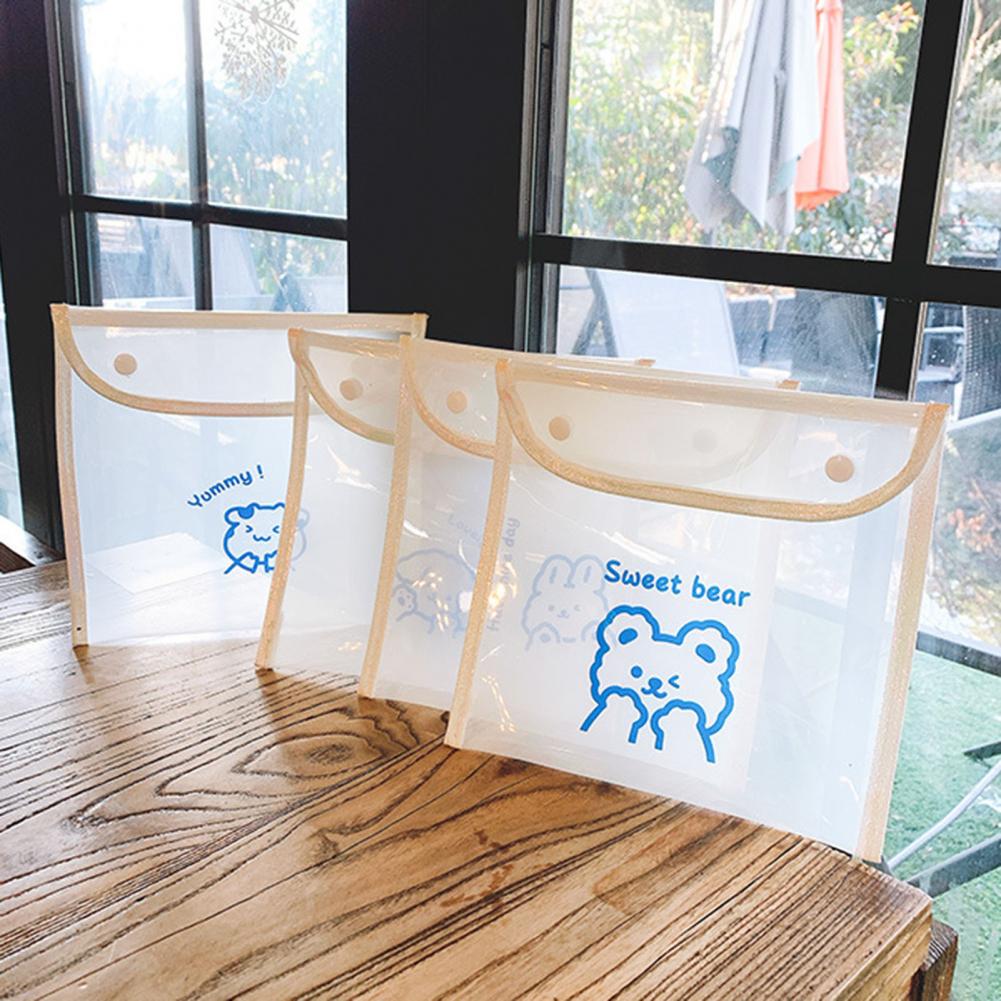 Document Bag Transparent Anti-lost PVC Transparent Waterproof Girls Cute Bear Cosmetic Multi-Purpose Bag for Student Document Ba