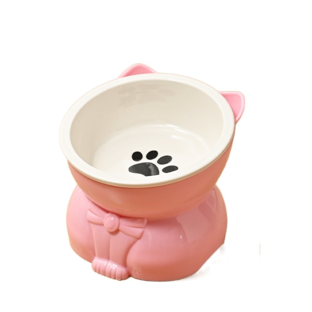 Pet Supplies Ceramic Cat Bowl Cute Pet High Foot Bowl Slanted Mouth Detachable Dog Food Feeding Basin Neck Protection: green