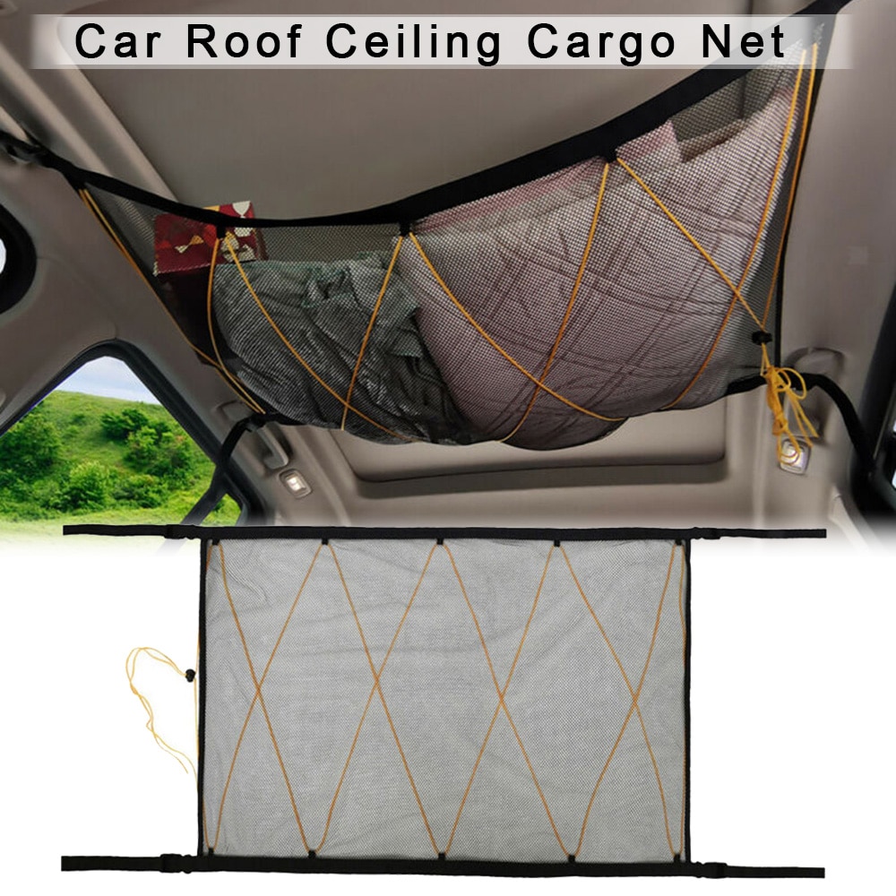 90 * 65cm bilars taknät elastiskt svart tak lastficka mesh förvaringsväska arrangör utomhustillbehör för skåpbil lastbil