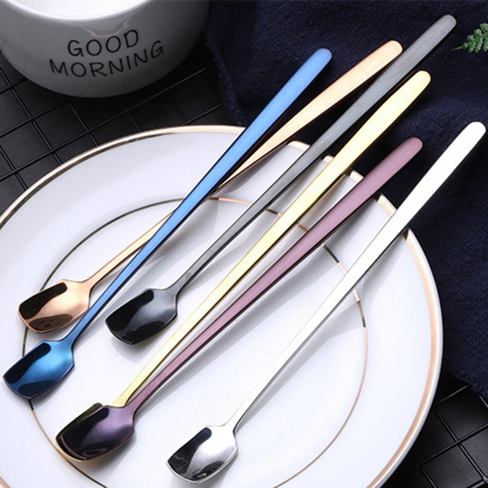 1PC Stainless Steel Coffee Spoon Long Handle Colorful Coffee Scoops Dessert Tea Cocktail Stirring Spoon Kitchen Gadget Tableware