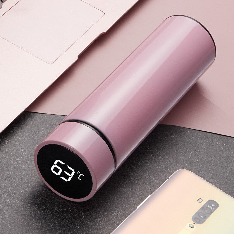 Intelligent Color Changing Temperature Insulation Cup Stainless Steel Vacuum Leak-Proof Travel Thermos Coffee Cup Christmas: Pink