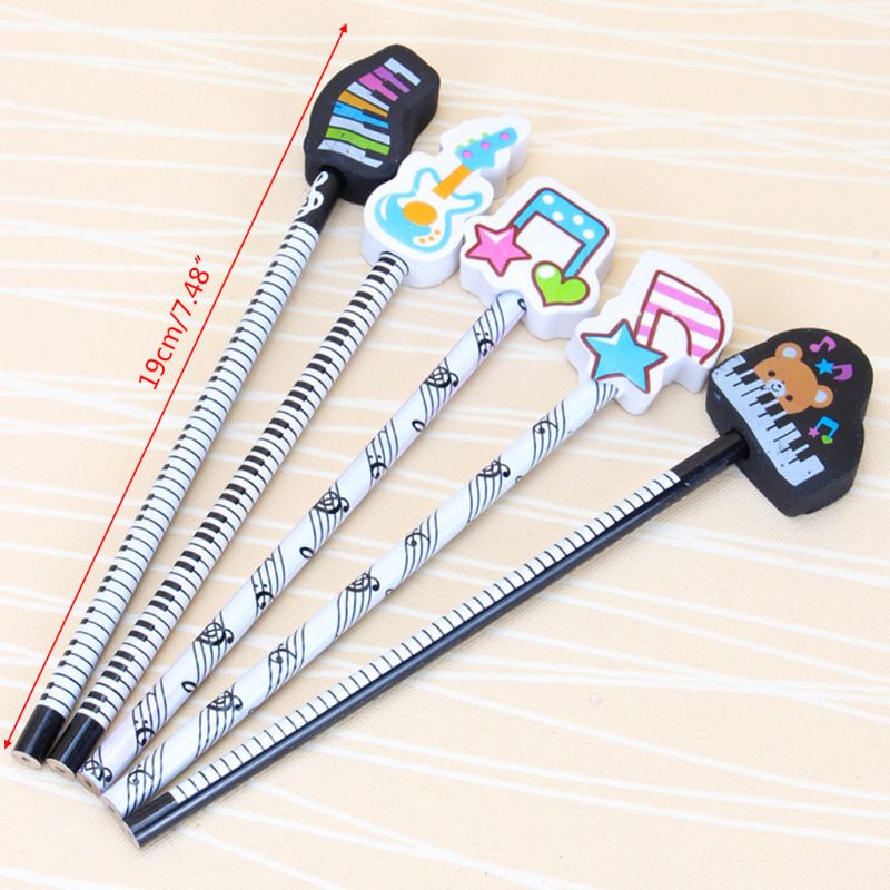 6Pcs Muzieknoot Potlood 2B Standaard Ronde Potloden Piano Notities Gum Schrijven Tekening Tool Briefpapier School Student