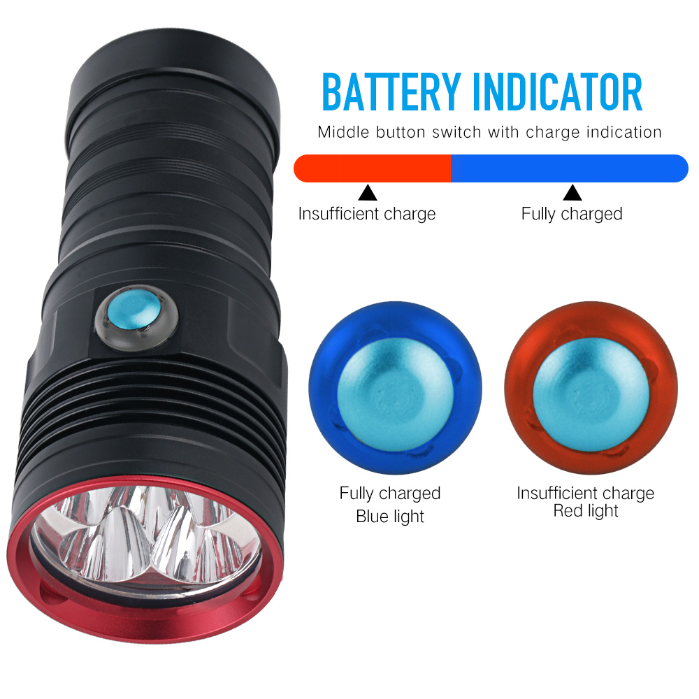 BORUiT 5*XM-L2 LED Scuba Diving Flashlight 6000LM 3-Mode Diving Video Photography Torch Underwater 80M 18650 Spearfishing Light