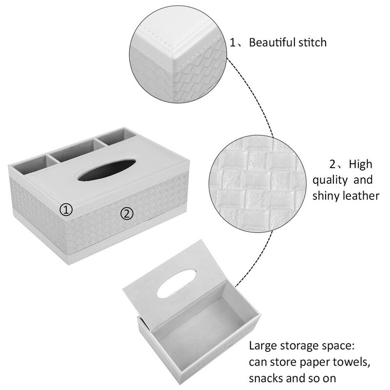 Multifunction PU Leather Pen Pencil Remote Control Tissue Box Cover Holder Desk Storage Box Container for Home and Office Use (W