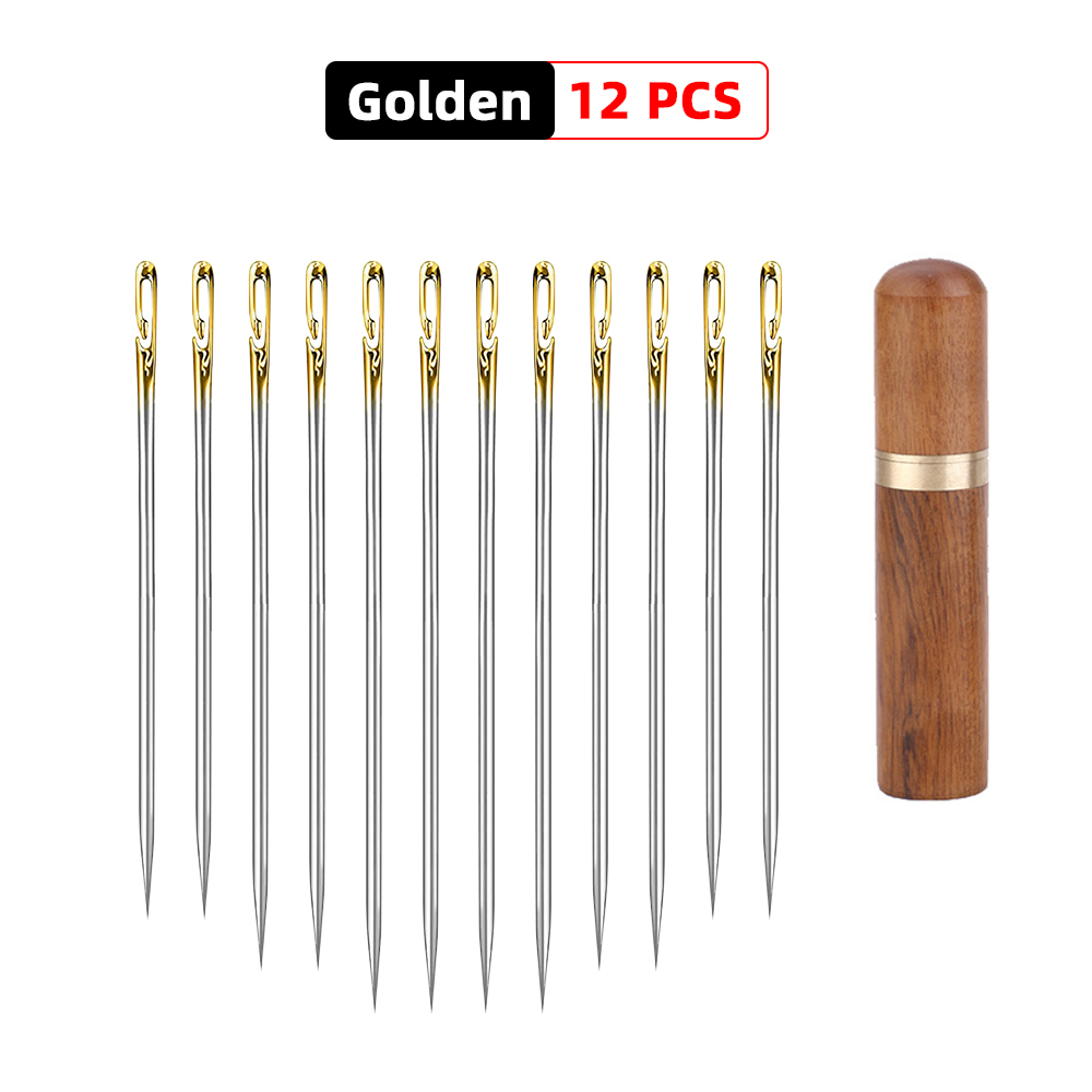 12/24/36 Pcs Stainless Steel Sewing Needles Needle-side Hole Threading Handwork Household Elderly Embroidery Needle Sewing Tools: 12 PCS Gold Set
