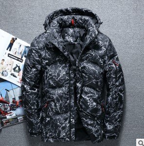 Mærke vinter tyk hvid andedun til mænd afslappet dunjakke frakke camouflage dunjakke med hætte hvid sort: Sort / Xxl