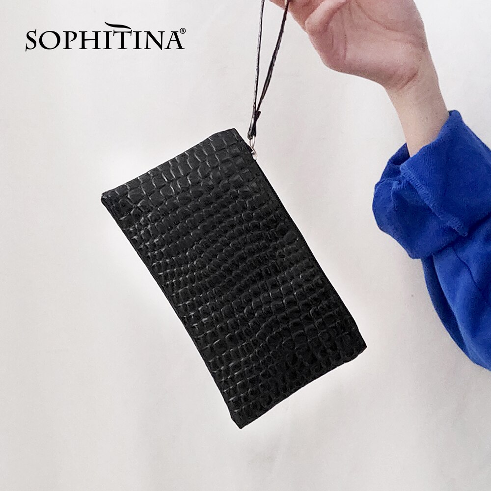 Sophitina moda feminina carteira casual xadrez zíper retângulo moedas bolsas de embreagem sacos de telefone clássico preto mini bolsas femininas e2