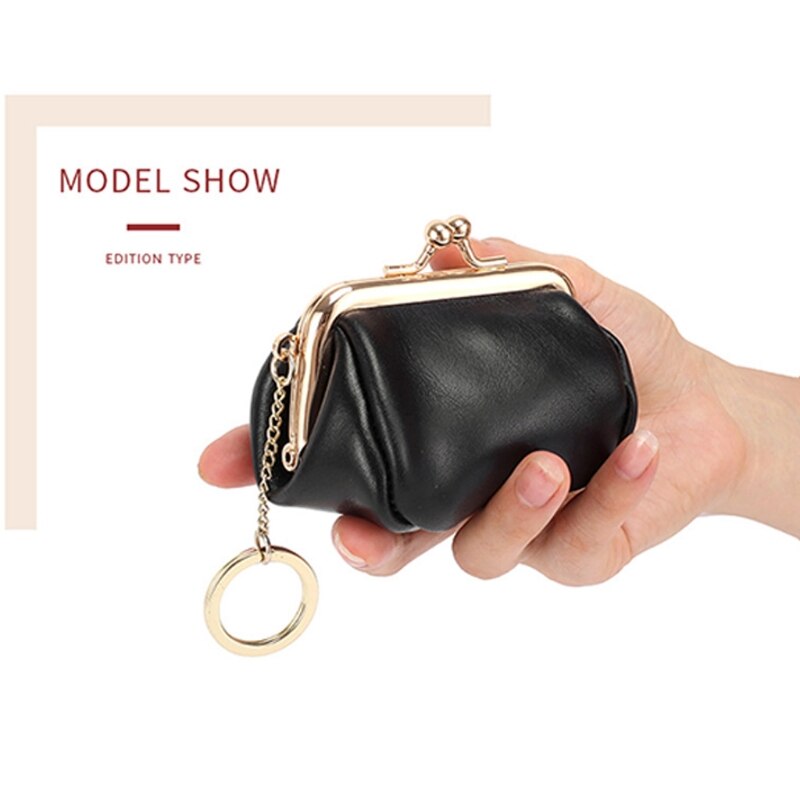 Portable Leather Coin Card Key Ring Wallet Pouch Mini Purse Kiss-Lock Change Bag X7YA