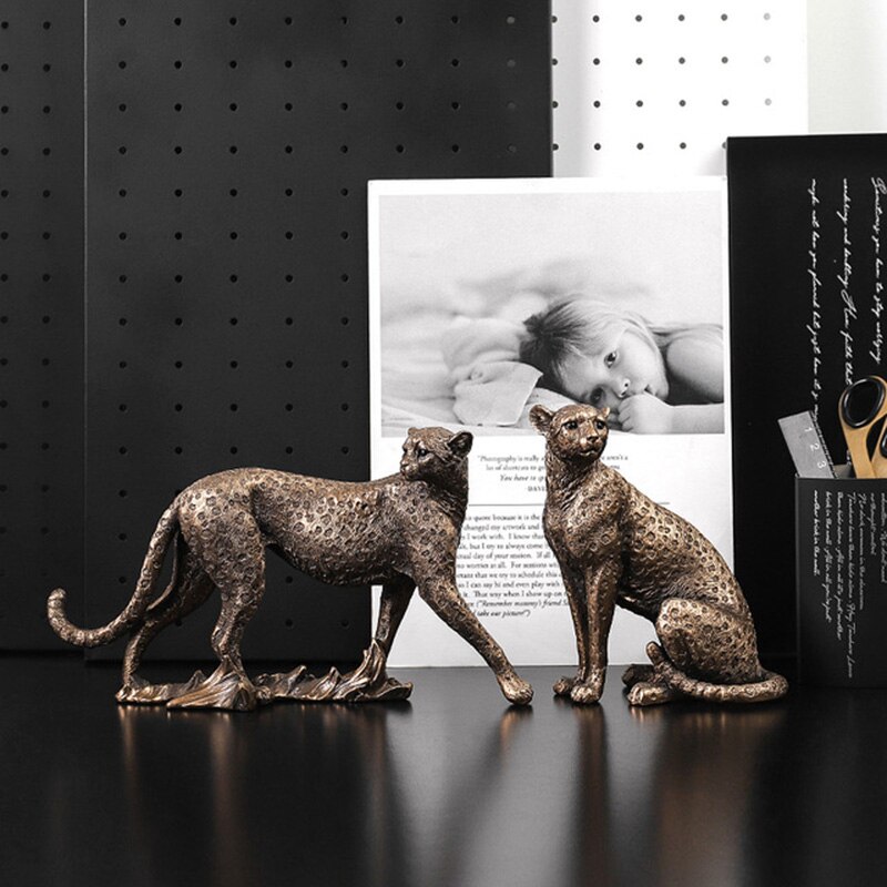 Harpiks gylden leopard gepard simulation dyr dekorative ornamenter moderne boligindretning boligtilbehør skulptur