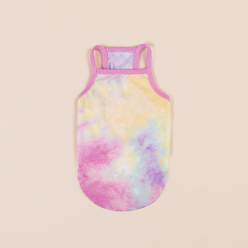 Pet color vest cat and dog spring and summer thin sling kitten and dog cotton fabric T-shirt tie-dye printing craft dog clothes: Roze / S