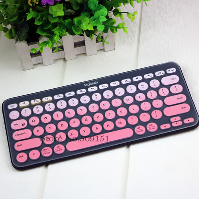 Silikone tastatur cover beskytter til logitech  k380 bluetooth multi-enheds tastatur vandtæt trådløs desktop støv hud film: Gradvis lyserød