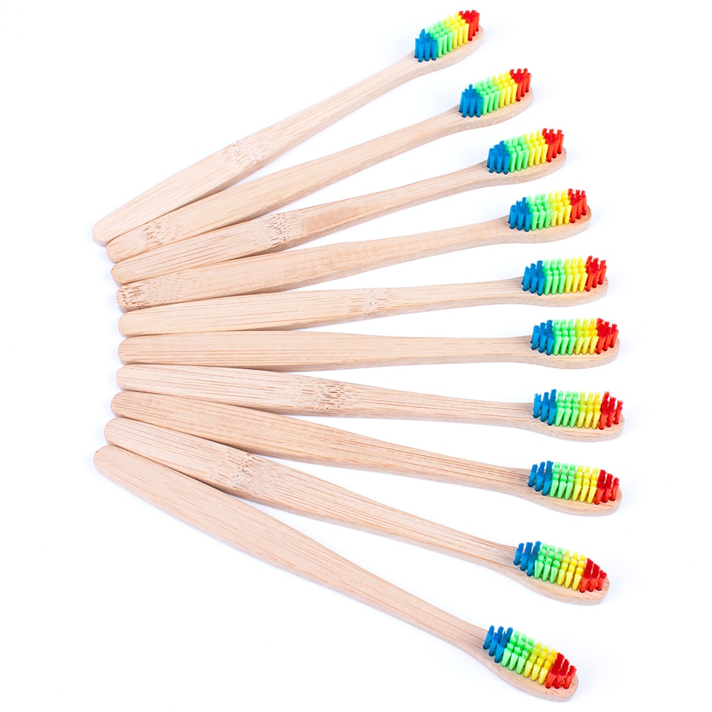 10pcs Bamboo Toothbrush Cheap Soft Brush Head Eco Friendly Brush Handle Rainbow Teeth Brush Adults Bamboo Brush Teeth Care