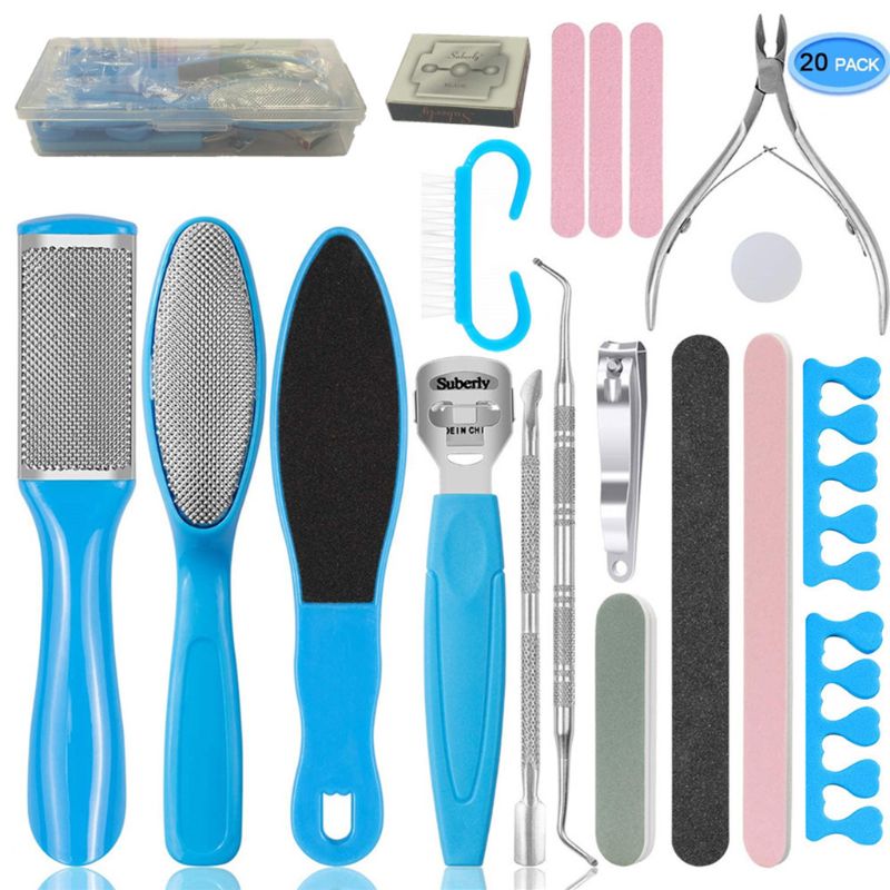 20 pcs Foot Scrubber Pedicure Tools Kit Rasp Foot File Callu Remover Set Feet Exfoliating Scrubber Cleaner: Blue