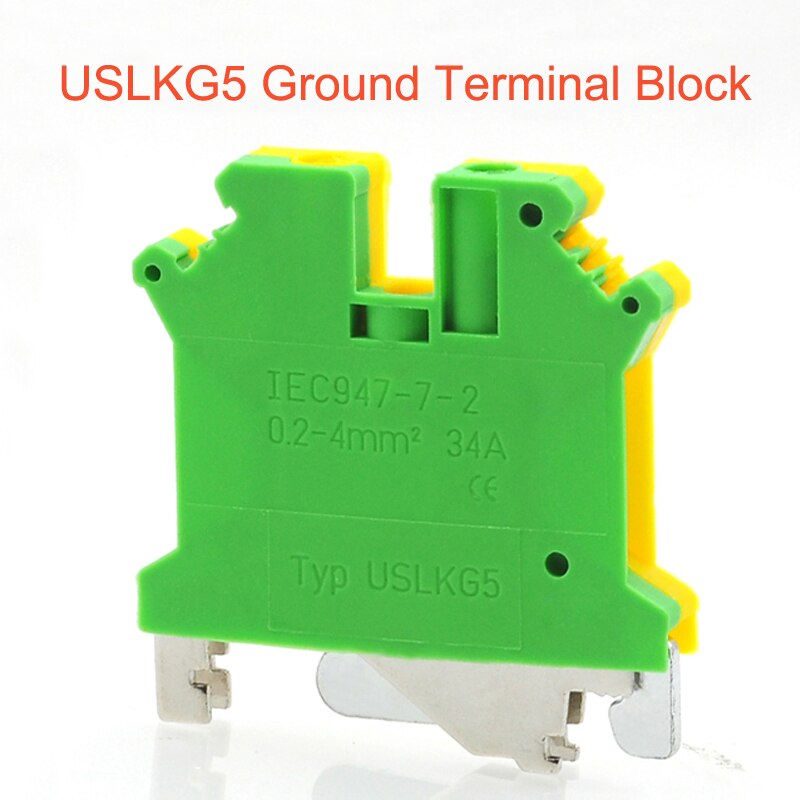 10/5Pcs Din Rail Schroef Aarding Terminal Blok USLKG2.5/3/5/6/10/16/35 Uk Morsettiera Geel Groen Grond Draad Connector Messing