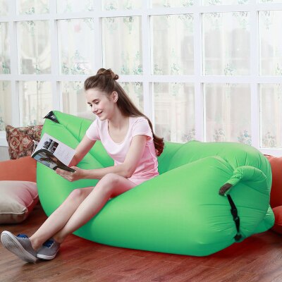 Let sovepose vandtæt oppustelig pose doven sofa camping soveposer luft seng voksen strand lounge stol hurtig foldning: Grøn