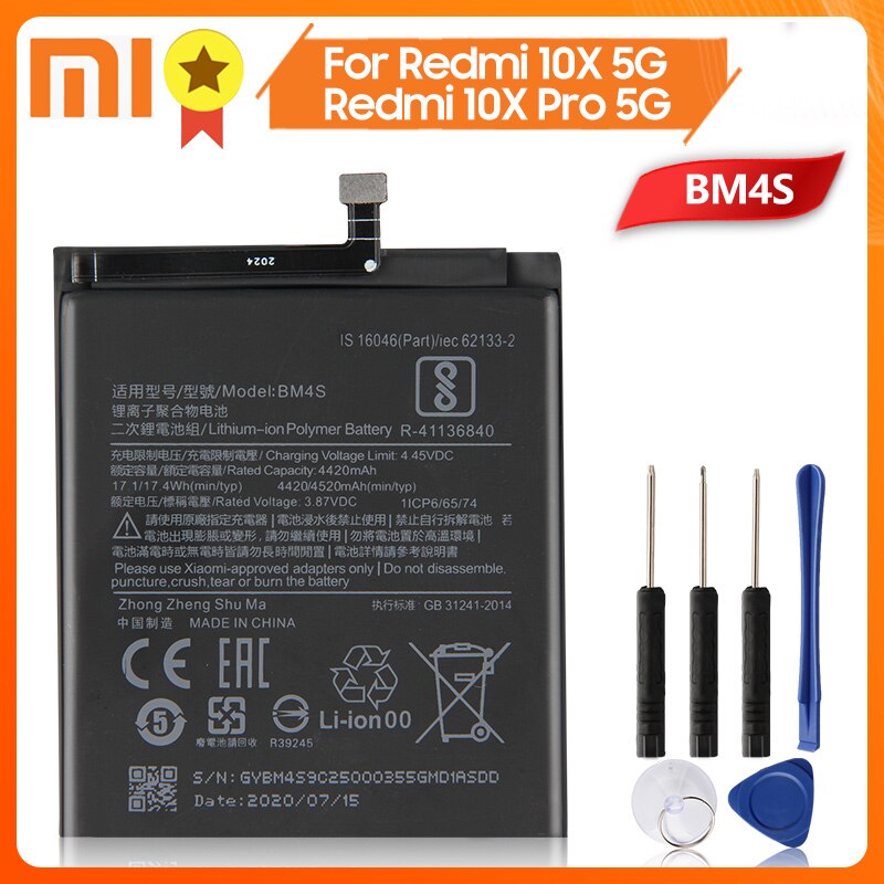 Original xiaomi bn54 bm4s bateria do telefone para xiaomi redmi nota 9 note9 redmi 10x 4g redmi 10x 5g 10x pro 5g bateria original ferramenta: BM4S 10X 5G 10X Pro