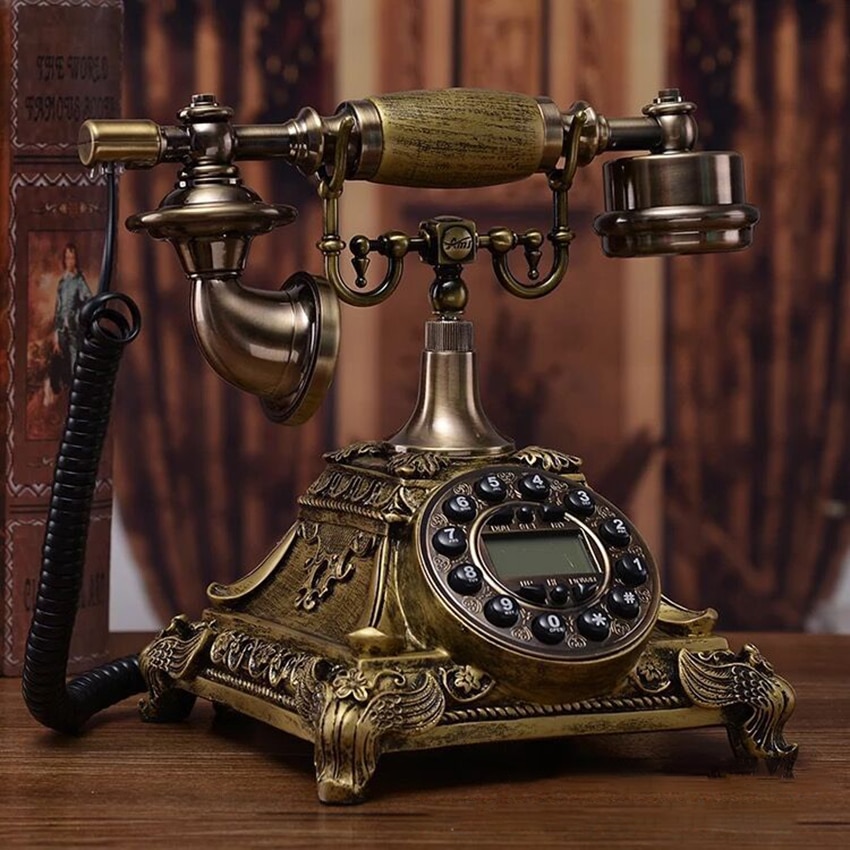 Résine Imitation cuivre Antique téléphone bouton cadran rétro téléphone bureau à domicile téléphone fixe avec identification de l'appelant, cadran mains libres