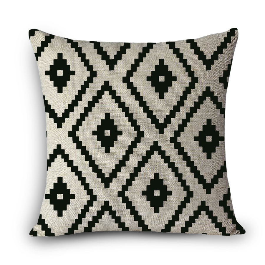 Cojines decorativos para el hogar, cubierta de asiento de lino con estampado cuadrado europeo, negro geométrico, blanco, vintage: 7