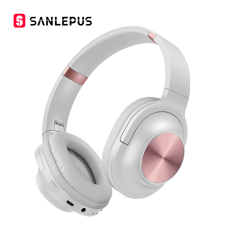 Sanlepus Draadloze Hoofdtelefoon Bluetooth Headset Opvouwbare Stereo Hoofdtelefoon Gaming Koptelefoon Met Microfoon Voor Pc Mobiele Telefoon: White Rose Gold