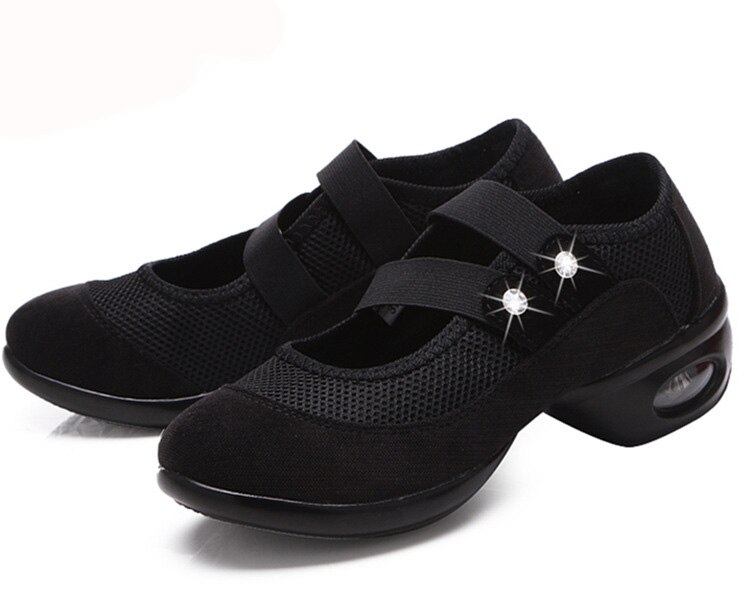 Dames jazz dansschoenen maat 35-41 ademende moderne dansschoenen dames sportschoenen zachte zool dames dansschoenen hak 4.5cm: Zwart / 4.5