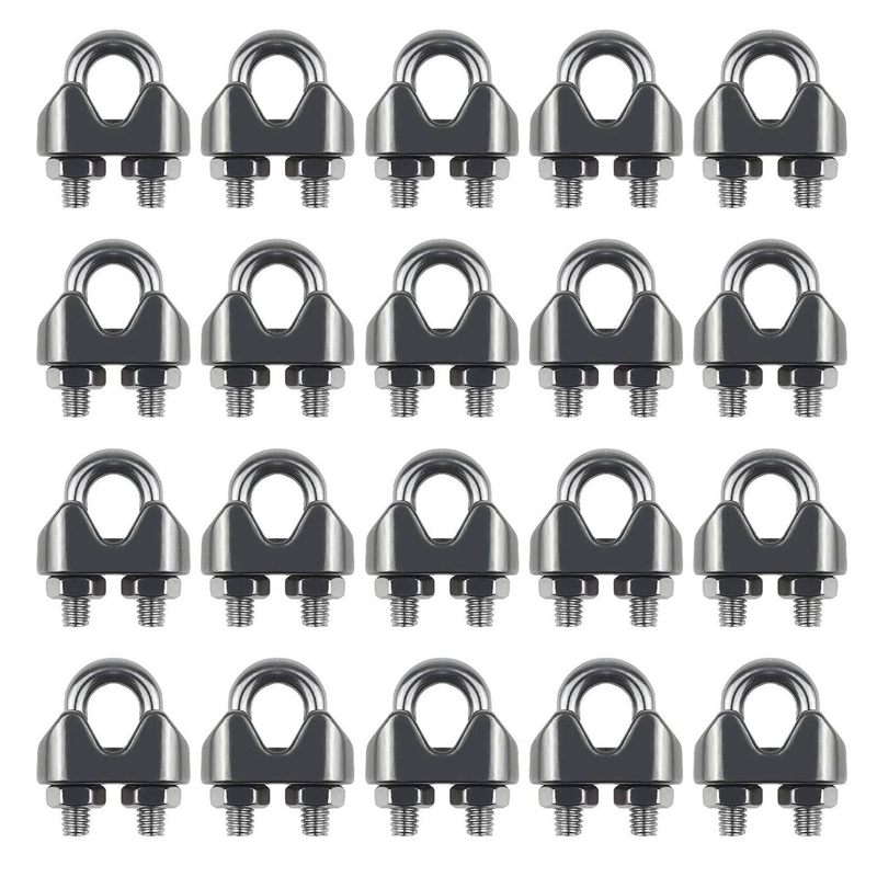 20PCS 1/8 Inch M3 Stainless Steel Wire Rope Cable Clip Clamp for Kayak Canoe Boat Fishing