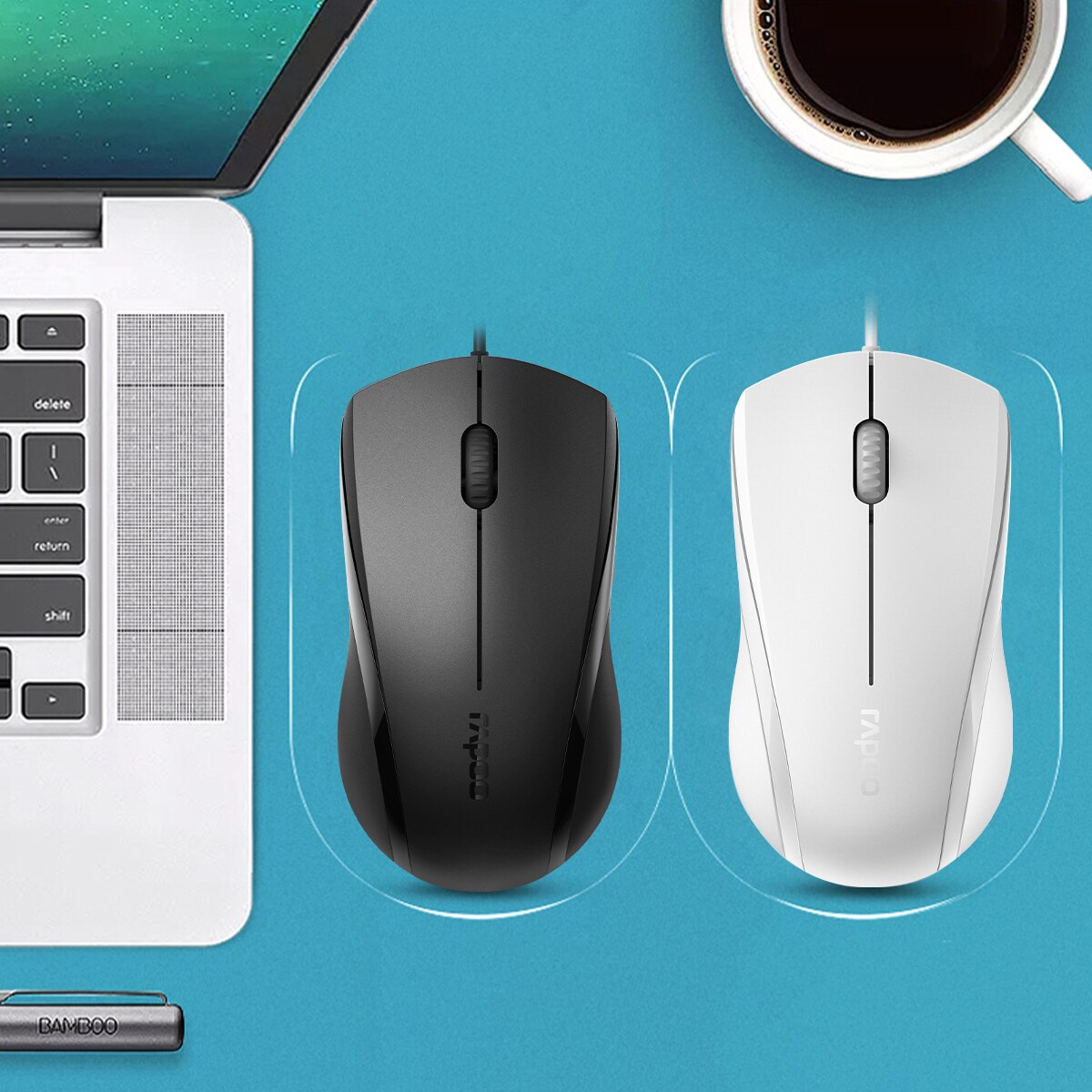 Rapoo N1600/N1200 Silent USB Wired Mouse 1000DPI Optical Mouse Quiet Button Ergonomic Mouse Mice for Desktop Computer Laptops