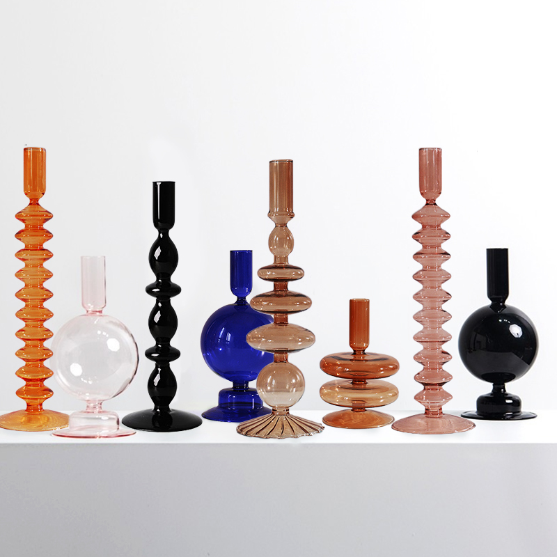 Portavelas de vidrio para sala de estar, candelabro romántico para el hogar, decoración de boda, cumpleaños, cena, de Navidad, Acc