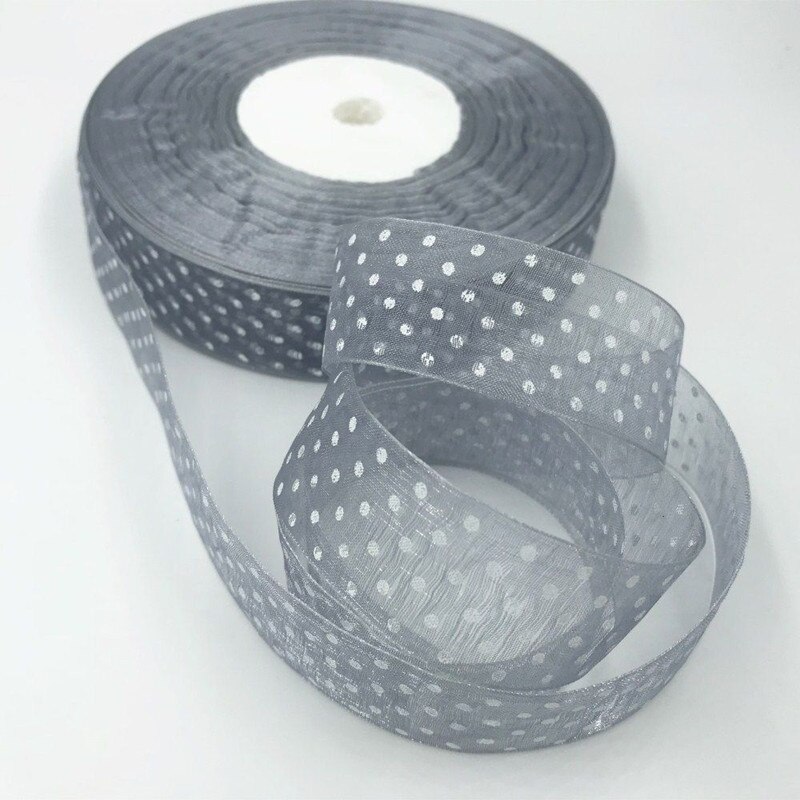 DIY 25mm 20 Yards dot Satin Edge Sheer Organza Ribbon Bow Craft Wedding: gray-20Y