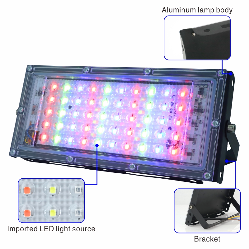 50W LED RGB Flood Light Lamp AC 220V 230V 240V Outdoor Floodlight IP65 Waterproof Reflector Led Spotlight with Remote Control