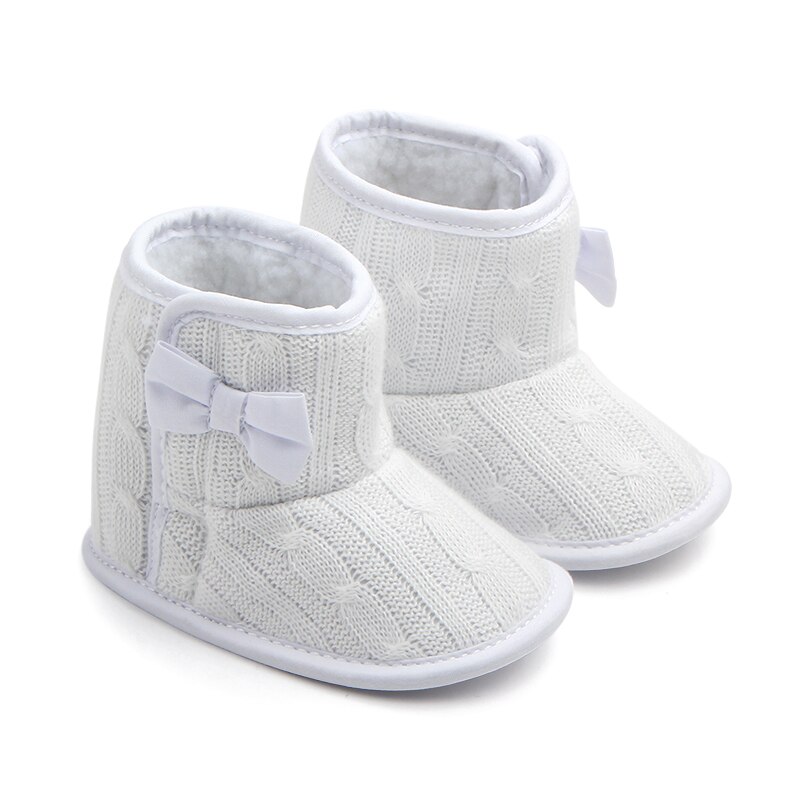 Patpat Winter Baby Peuter Meisje Solid Strik Decor Gebreide Furry Schoenen Voor Peuter Meisje Snowboots: White / Infant US 3