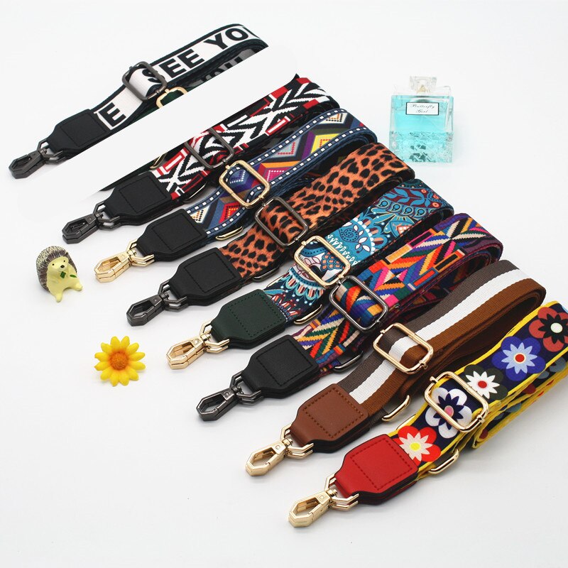 Colored Striped Bag Straps Diy Bag Accessories Parts Replacement Shoulder Belts Handbag Strap Long Bands Handle Gold Buckle