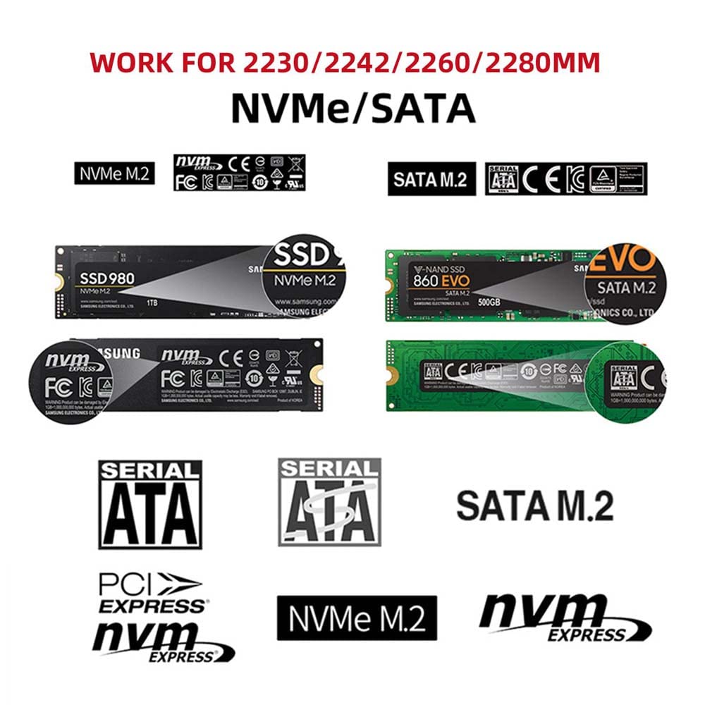 Hannord M.2 to USB C 10Gbps SSD Case External Enclosure M2 SSD Case NVME SATA Dual Protocol USB Type C 3.1 SSD Adapter