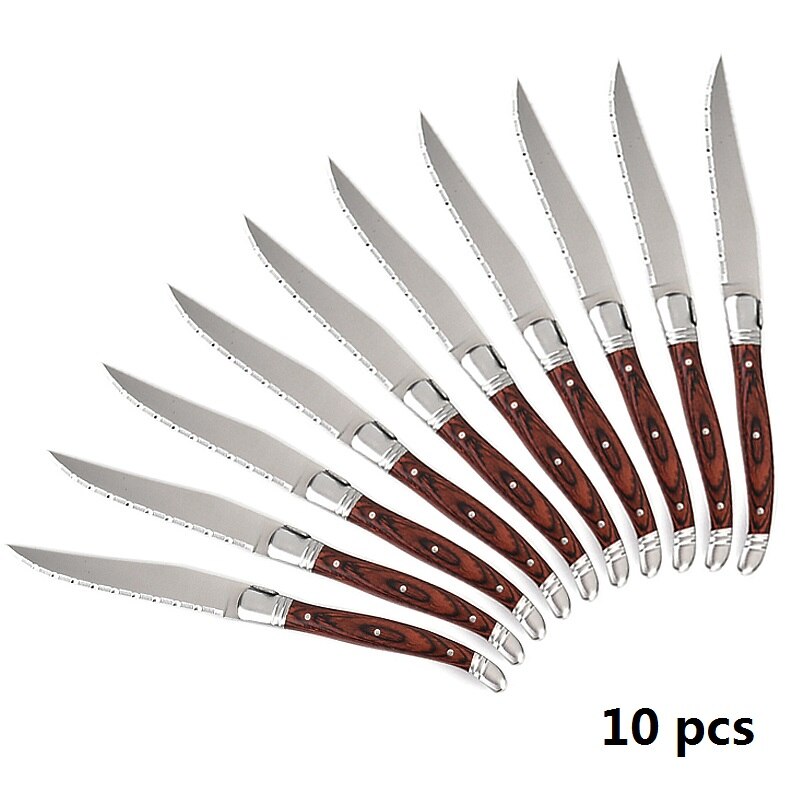 Laguiole stil rostfritt stål stek knivar trä stek knivar middag kniv trä handtag bestick middag kniv restaurang bordskrig