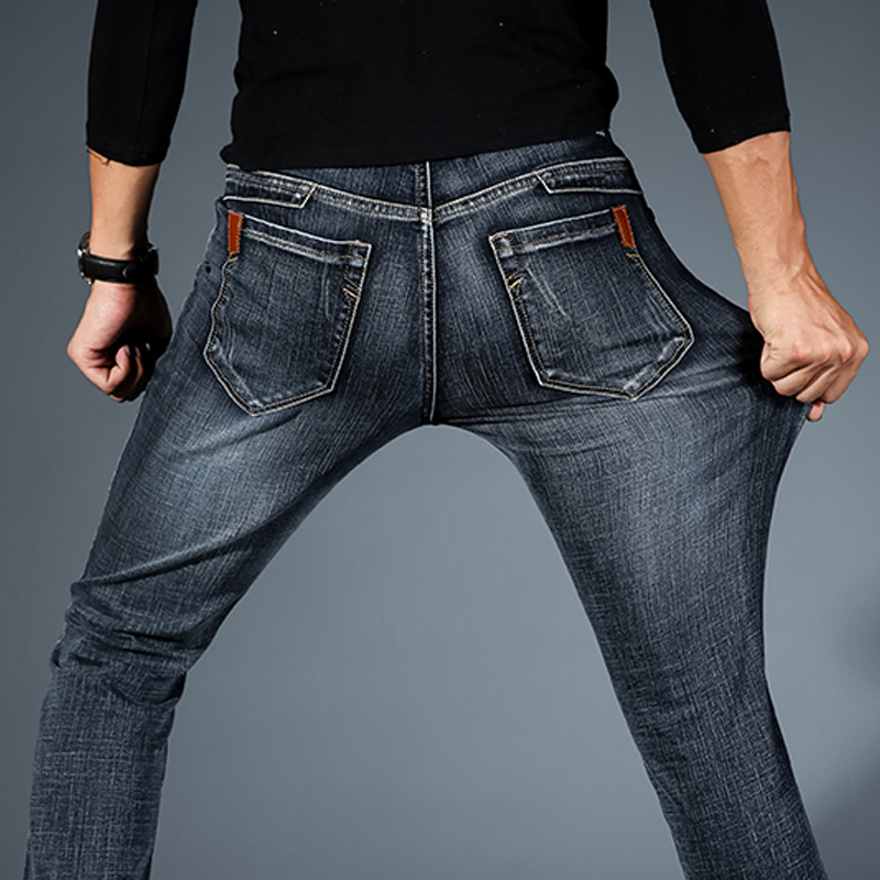 Mænd sorte blå jeans mænd casual slim stretch jeans klassiske denim bukser plus størrelse 28-42