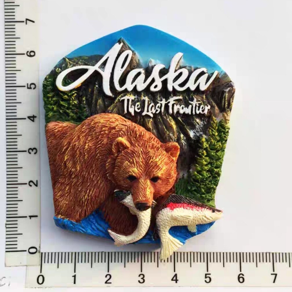 USA Alaska 3D Cartoon Bear &amp; Milu deer Fridge Magnets Tourism Souvenir Refrigerator Magnetic Sticker Collection: AUS220126030