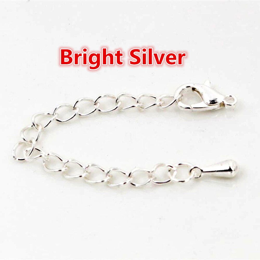 10 stücke 50mm/70mm Länge Länger 5x4mm Handgemachte Verlängerung Kette mit Hummer Verschluss und tröpfchen Für Armband Halskette Schwanz Kette: Bright Silver / 70mm