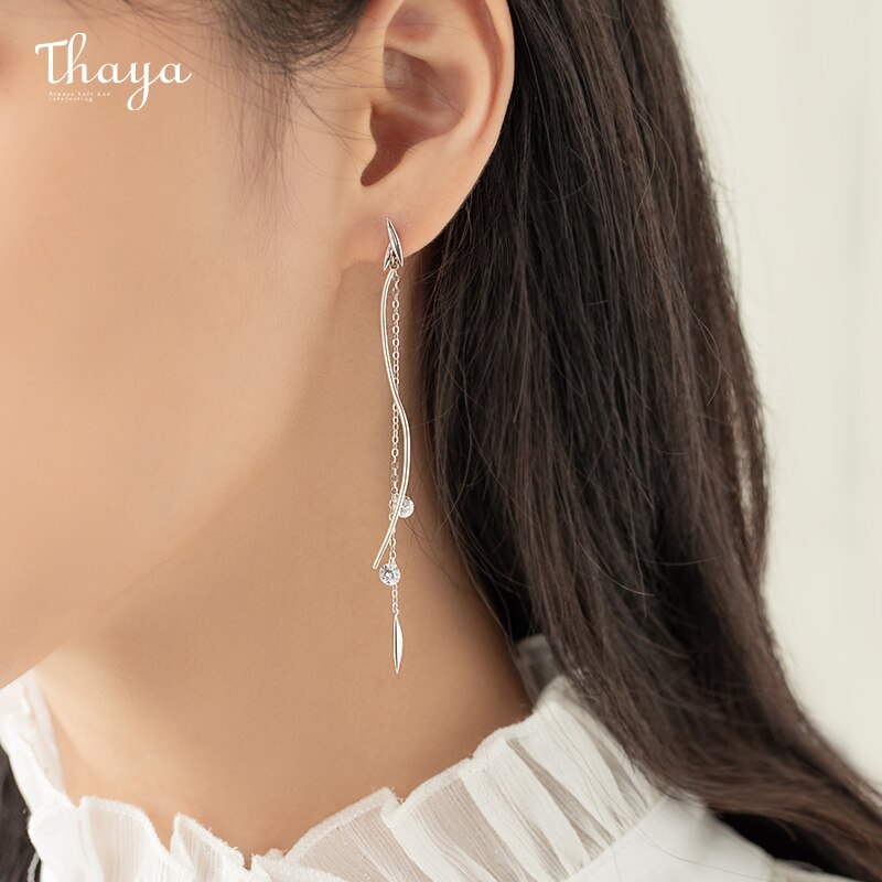 Thaya Solide 925 Sterling Silber Weide Ohr Tropfen Baumeln Cryst Ohrring Reize сережкиPro Frauen Edlen Schmuck