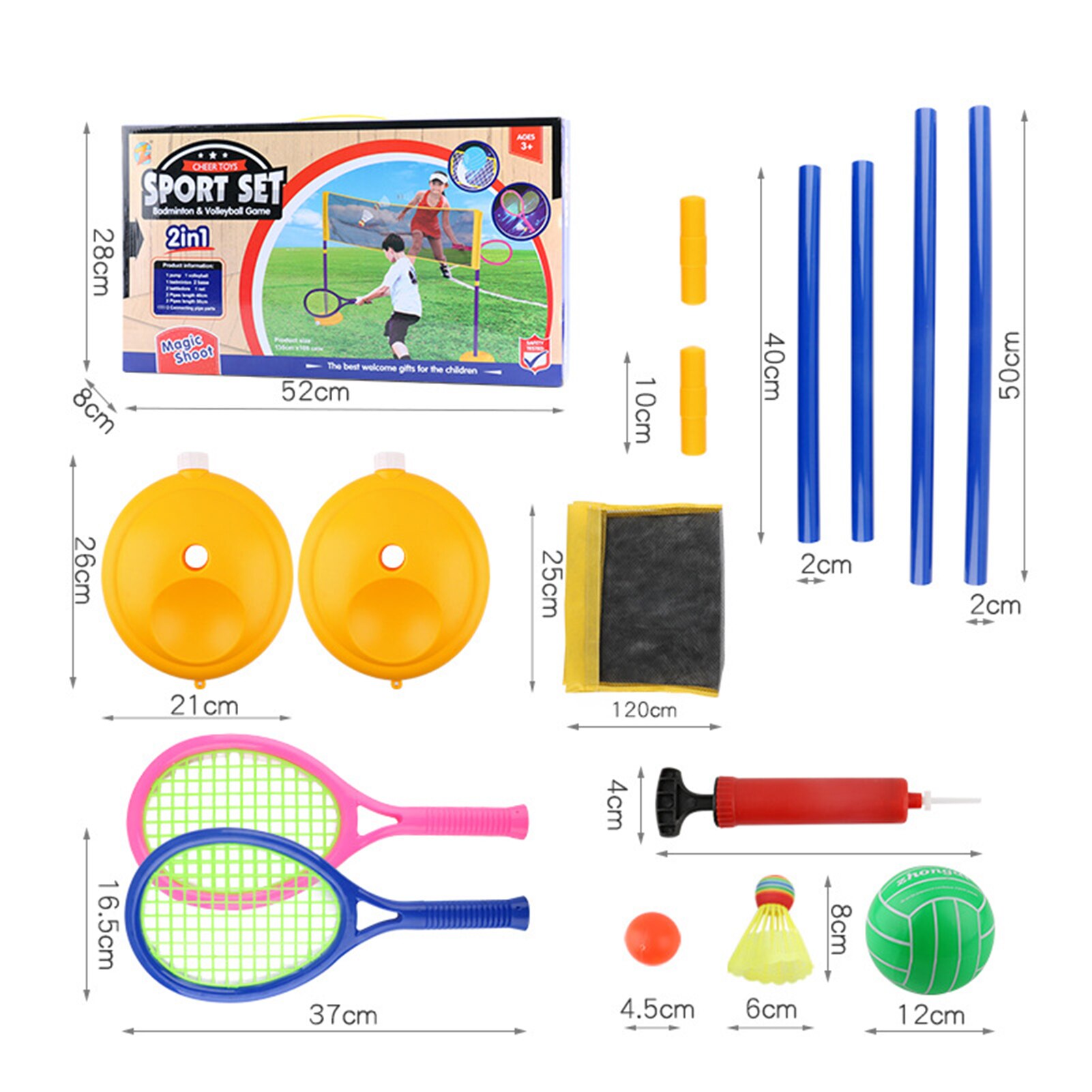 3-In-1 Kinderen Tennis Badminton Volleybal Netto Racket Sport Speelgoed Set Outdoor Educatief Speelgoed Sport Ouder-kind Sport