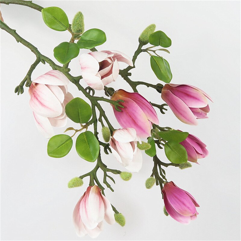 Latex Magnolia Tak Met Bladeren Kunstbloemen Home Indie Room Decor Flores Artificiales