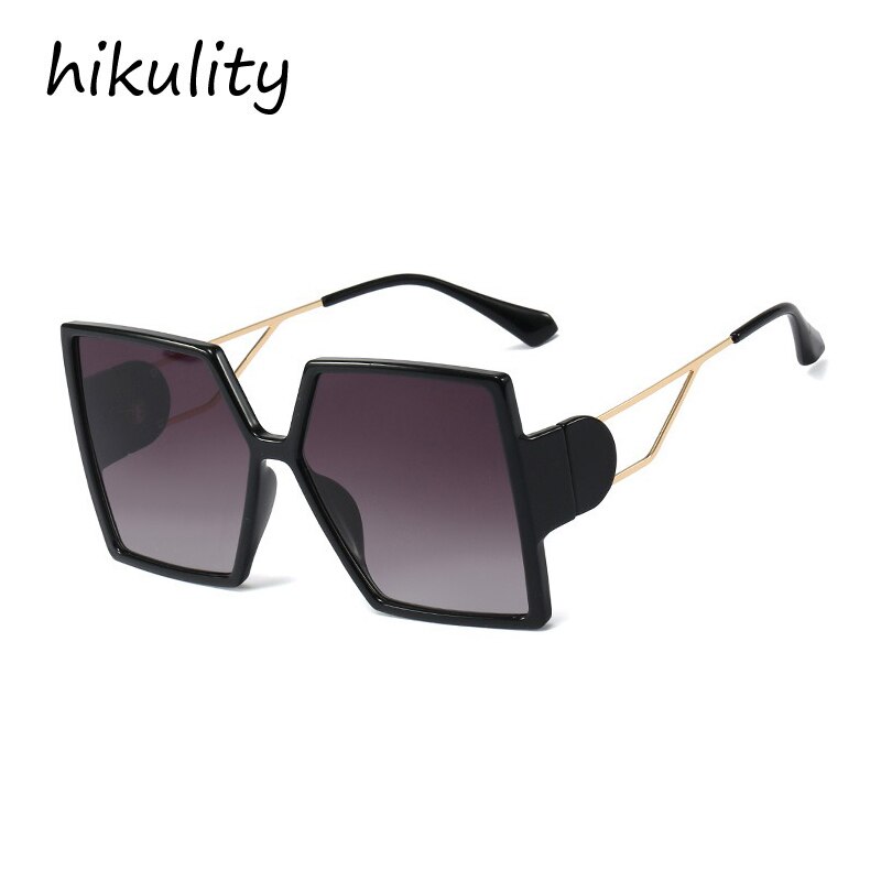 Luksusmærke solbriller til kvinder vintage overdimensionerede sorte firkantede legeringer solbriller kvindelige hule gradient nuancer