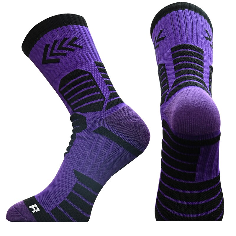 1 Pair Newest Compression Socks Thickened Towel Bottom Basketball Socks Middle calcetines Cycling Sports Socks: Purple Black