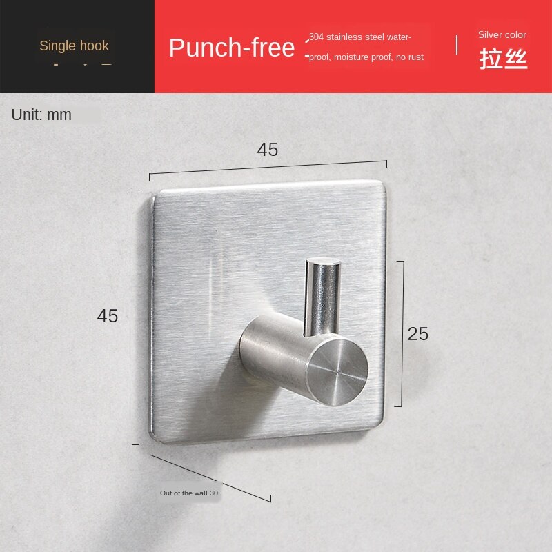 Rustproof SUB 304 Stainless Steel 3m Sticker Wall Mounted Hooks Rail Bathroom Kitchen Bar Wall Hook for Clothes Keys Towel WF: 1 hook