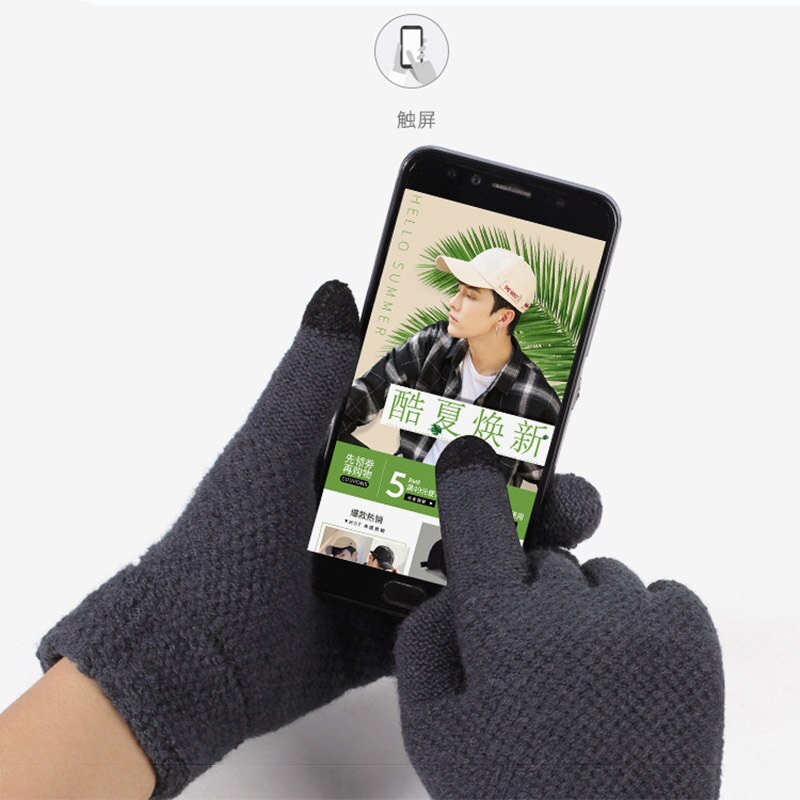 Warm Knitted Gloves For Men Outdoor Skiing Fishing Mittens Winter Touch Screen Game Glove Fleece Plush Mittens Thicken Mitt