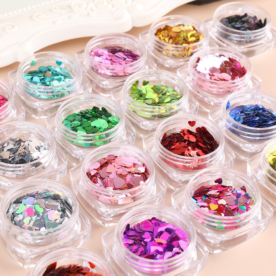Rött hjärta nagel paljetter glitter mix guld färgglada 3d holografiska nail art flingor skivor paillett manikyr dekorationer ntax 01-18